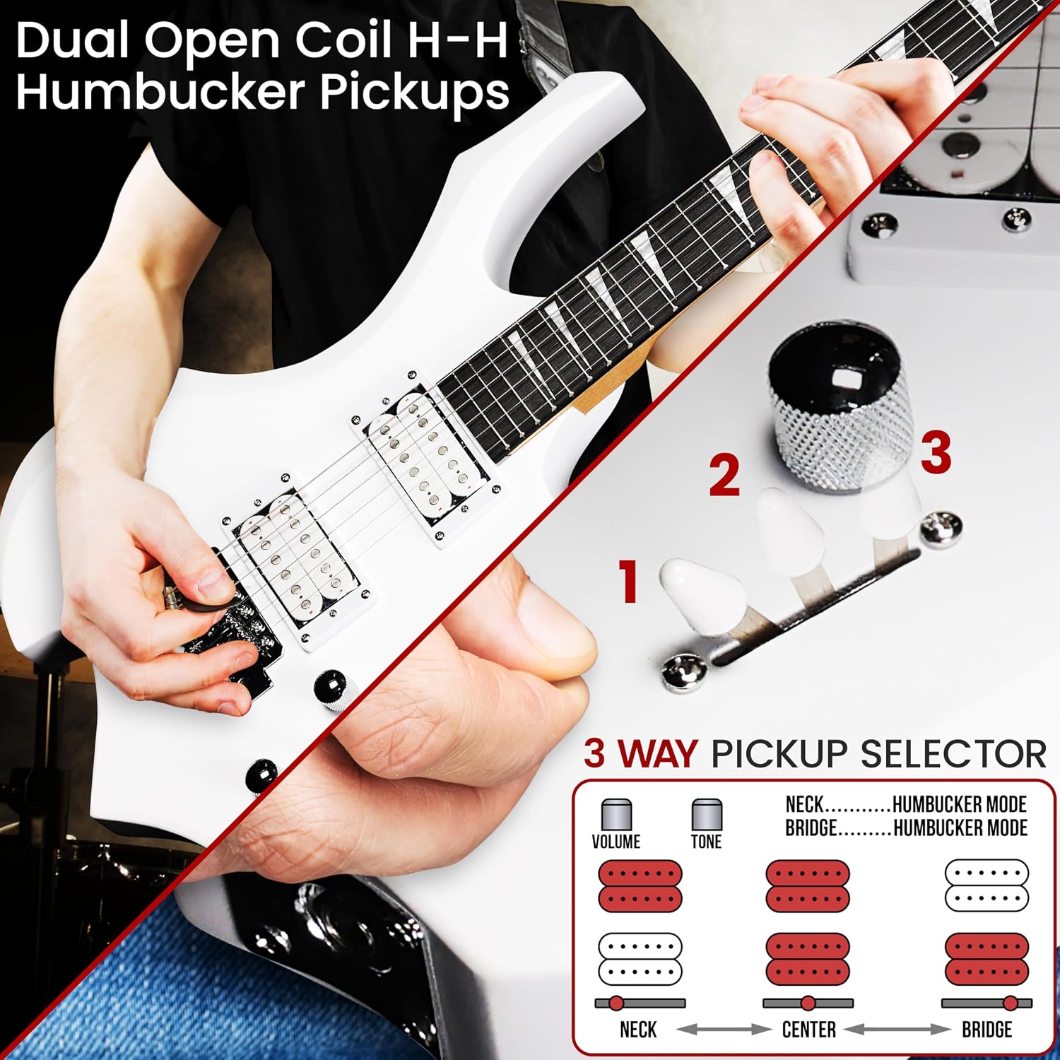 Pyle Heavy Metal EG Fire Electric Guitar Axe w/ Amplifier Kit, Full Size Instrument w/ Practice Amp & Accessories, Metal Axe, White