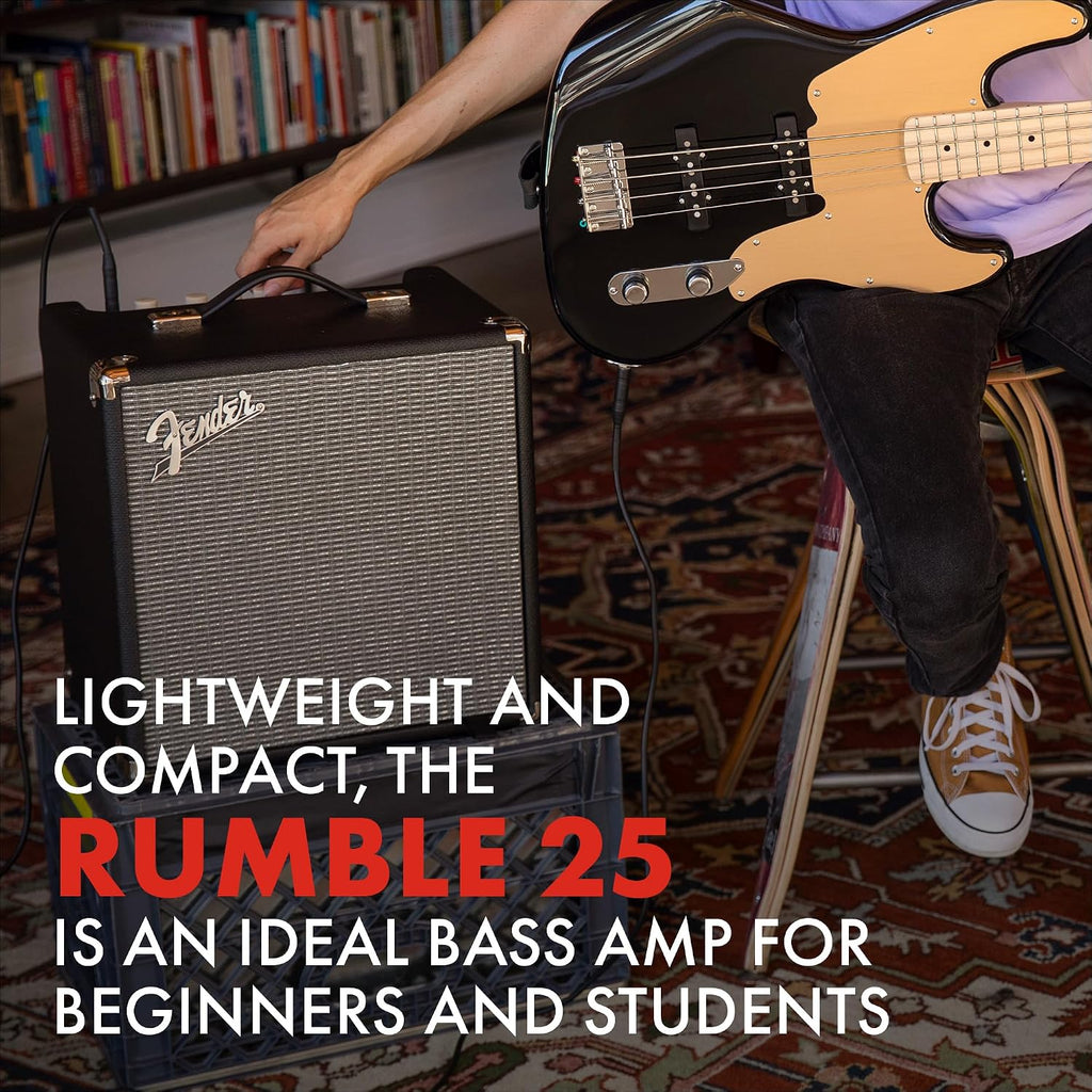 Fender Rumble 25 V3 Bass Guitar Amplifier, 25-Watt Combo Amp with 8' Speaker, Switchable Overdrive, Mid-Scoop Contour, Aux In & Headphone Out, with 2-Year Warranty