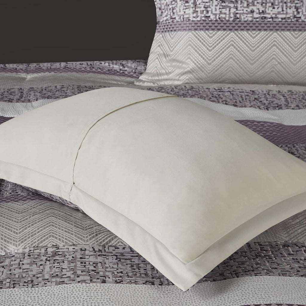 Madison Park Luxury Comforter Set-Traditional Jacquard Design, All Season Down Alternative Bedding, Matching Bedskirt, Decorative Pillows, King(104'x92'), Rhapsody, Striped Purple 7 Piece