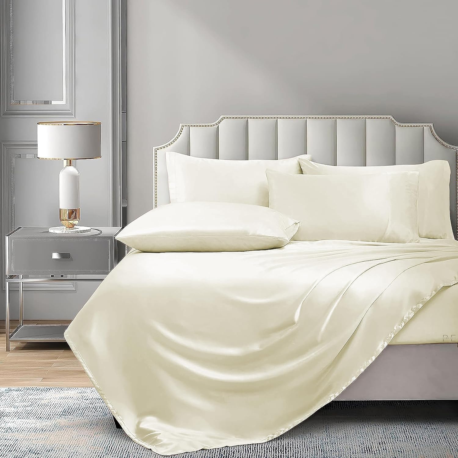 6 Piece Mulberry Silk Sheet Set Twin Size (39x75)+ Upto 16 Inch Deep Pocket Ivory Color Smooth Soft and Silk Bed Sheets Twin Size Bedding Set