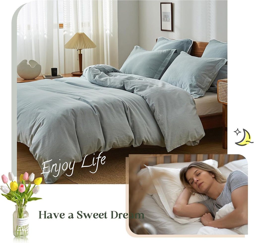 Simple&Opulence 100% Linen Duvet Cover Set, 3 PCS Natural French Flax Dusty Blue Duvet Cover King Size, Breathable Soft Comfy Linen Bedding Comforter Cover with 2 Pillowcases(Dusty Blue, 104'x92')