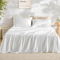GOKOTTA Queen Size Bed Sheets 6 Piece Set, 100% Rayon Derived from Bamboo, Cooling for Hot Sleepers-Luxury Breathable Soft Sheets, Deep Pocket 16' Fitted Sheet with Elastic Corner Straps, Bright White
