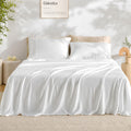 GOKOTTA King Size Sheets Set 4 Piece, 100% FSC® Certified Rayon Derived from Bamboo, Luxury Breathable and Silky Soft Sheets, Deep Pocket 16' Fitted Sheet with Elastic Corner Straps, Bright White