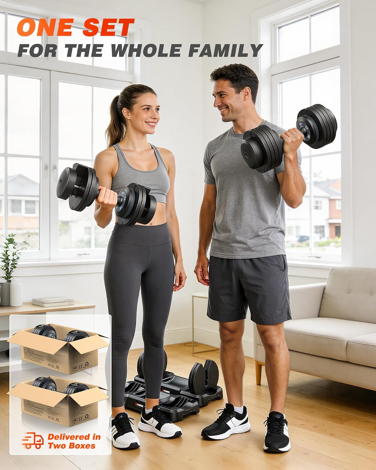 Adjustable Dumbbells Set of 2, 1 Hand Adjustable Weights Dumbbell Set and Workout Bench, 25/55/80lb Pair Weight Set For Home Gym Suit both Men and Women, Compact for Small Space Apartment Room