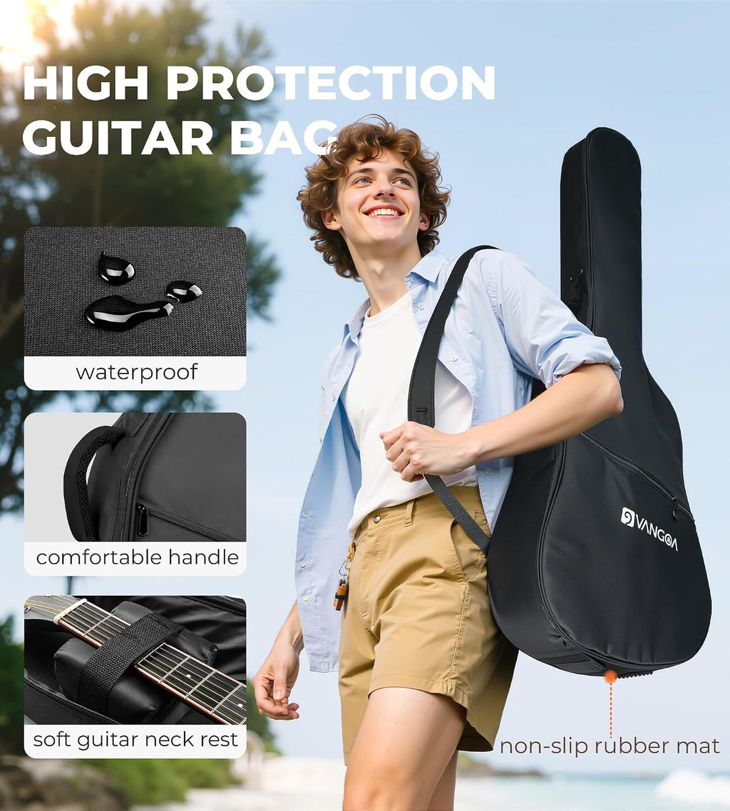 Vangoa 41' Acoustic Guitar Bundle for Adults Beginners Teens Dreadnought Full Size Cutaway Guitarra Acústica Kit with Wooden Bindings, Gig Bag, Tuner, Steel Strings, Capo, Strap, Black