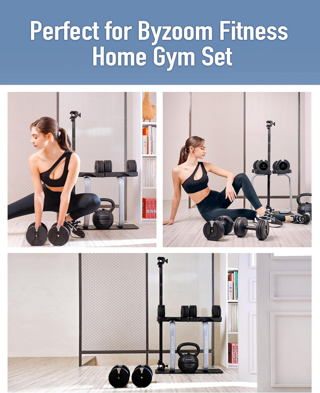 BYZOOM FITNESS 12.5LB Adjustable Dumbbell with Dumbbell Stand Bundle Set, Black