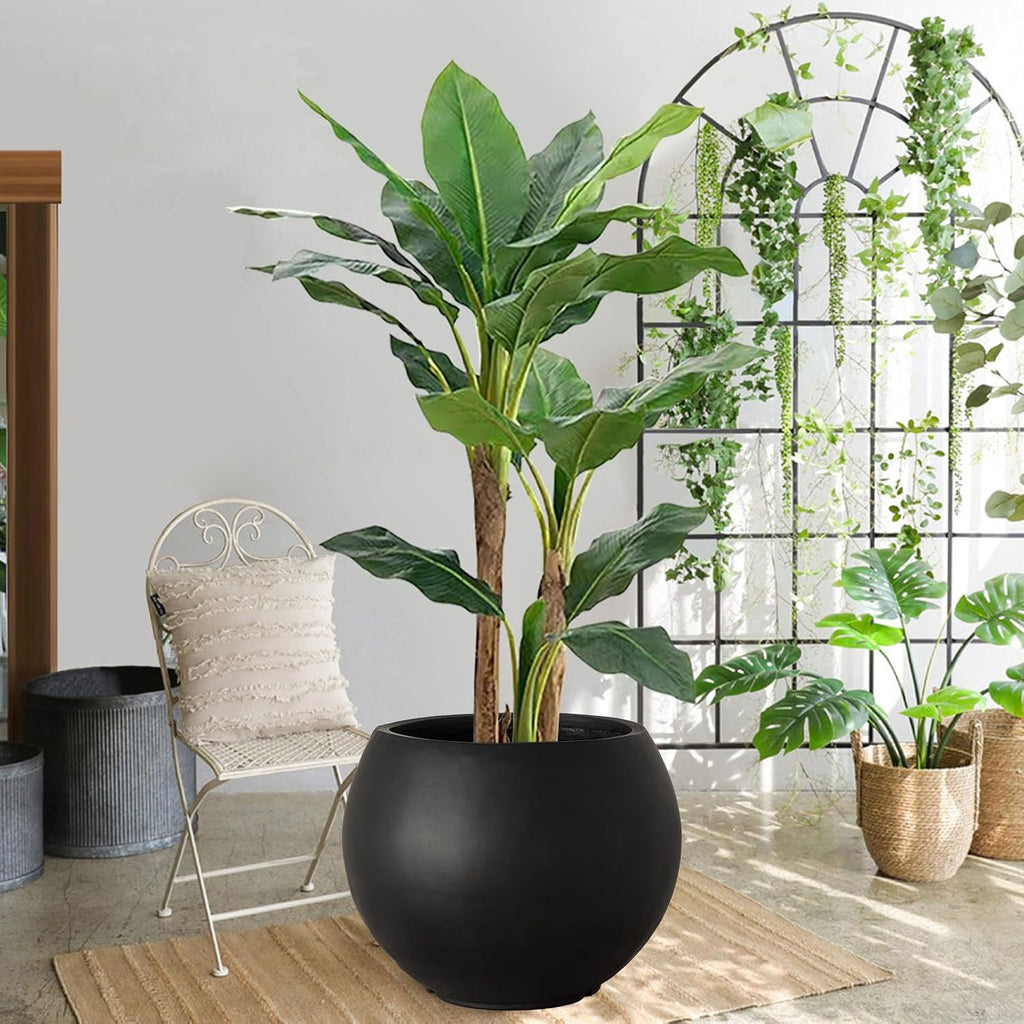 Panlaolao 17 H x 21' Dia (15' Pot Opening) Round Fiberstone Planter with Drainage Hole, Black, Indoor/Outdoor Large Plant Pot for Home Patio Garden, Planter for Christmas Tree, Ideal for Large Plants