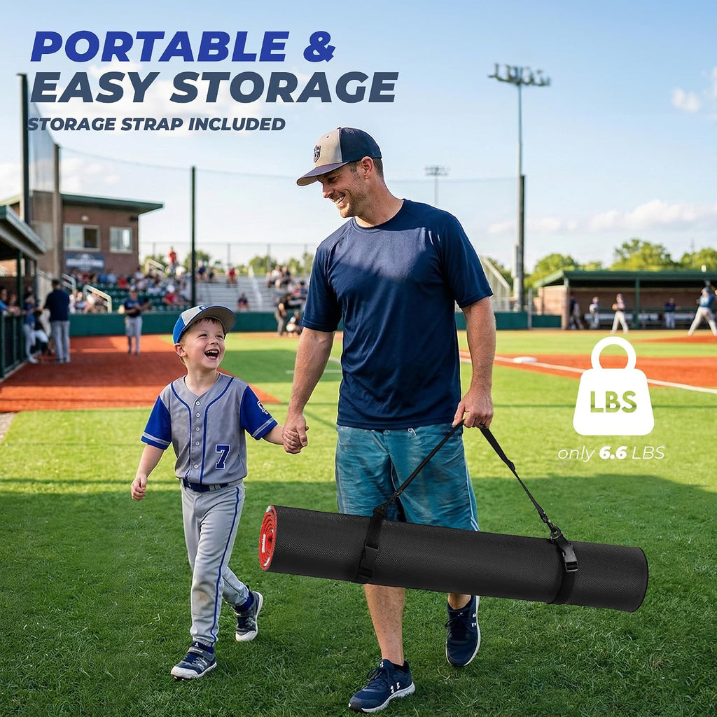 Batting Mat, 6x4/10x3.8/12x6FT Baseball Softball Hitting Mat for Batting Stance Practice, Batters Box Turf Mats with Home Plate, Non-Slip Baseball Cage Mats for Outdoor Indoor with Carry Strap