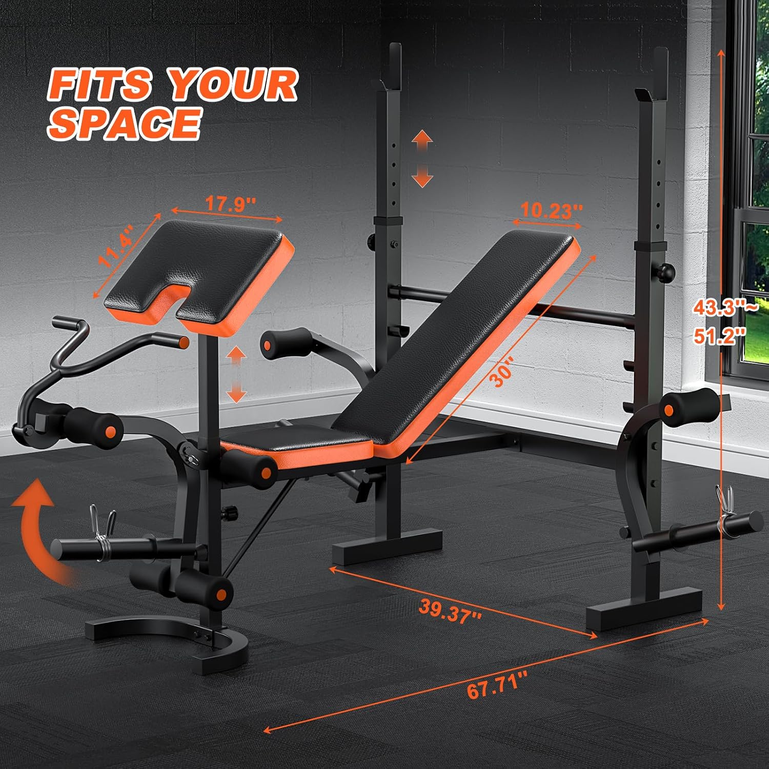 Fostoy Adjustable Weight Bench with Leg Extension, Preacher Curl & Butterfly Arm, 990lbs Heavy Duty Bench Press for Full Body Home Gym Workout