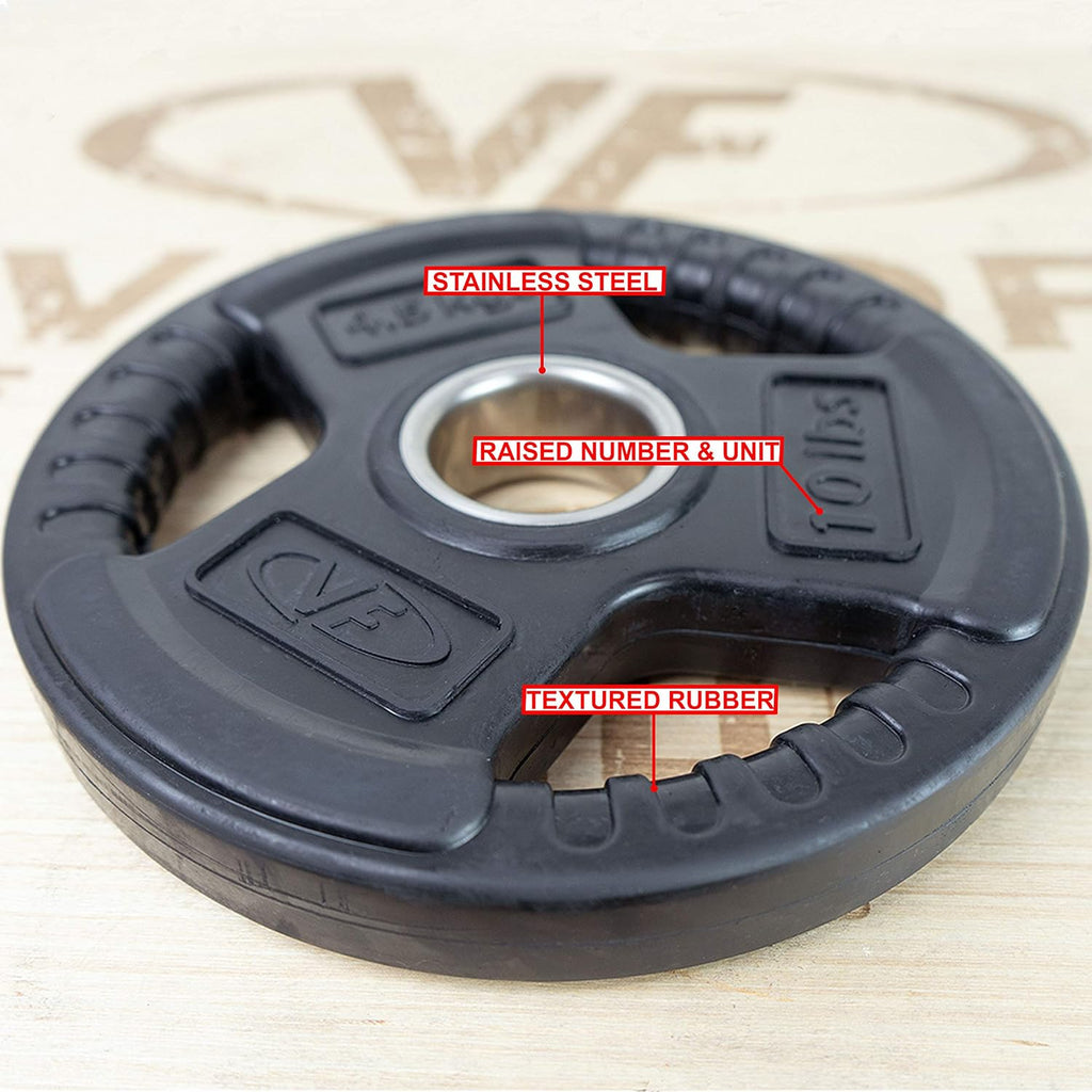 Valor Fitness OP Olympic Weight Plates Coated Rubber Weights w/Weight Plate Set, Barbell Weights w/Grips for Home Gym