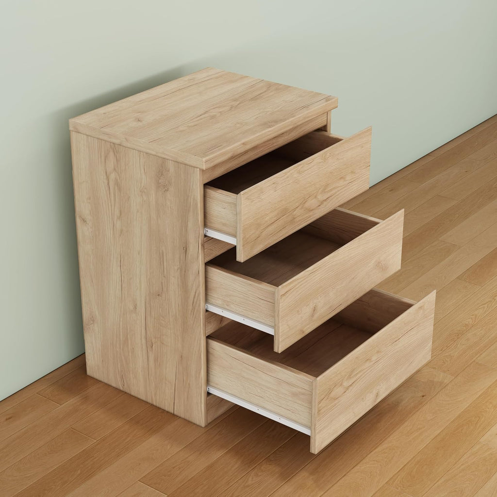 Nightstand with Drawers, Bedside Table with Drawers, Sofa Side Table Storage Cabinet, Night Stand for Bedroom Living Room (1, 3 Drawers Nature)