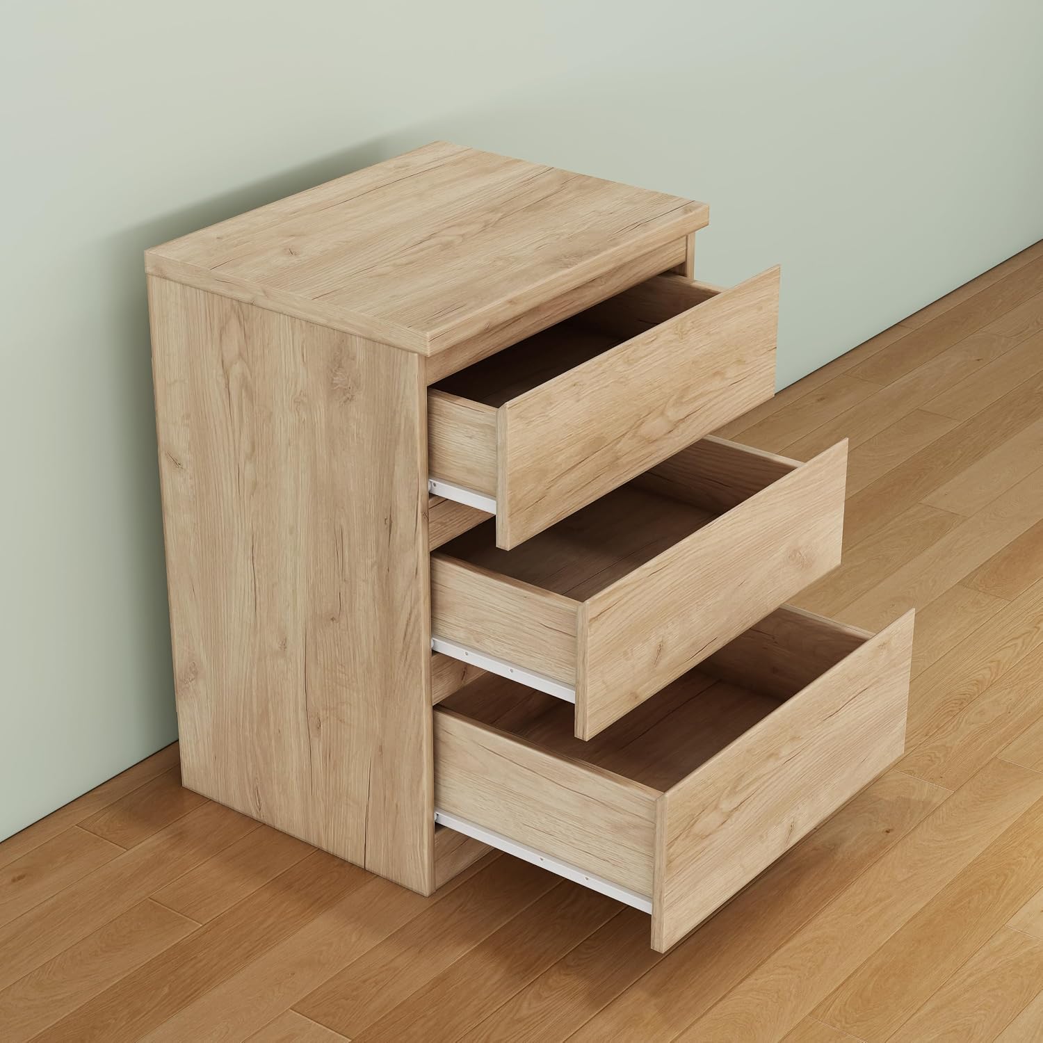 Nightstand with Drawers, Bedside Table with Drawers, Sofa Side Table Storage Cabinet, Night Stand for Bedroom Living Room (1, 3 Drawers Nature)