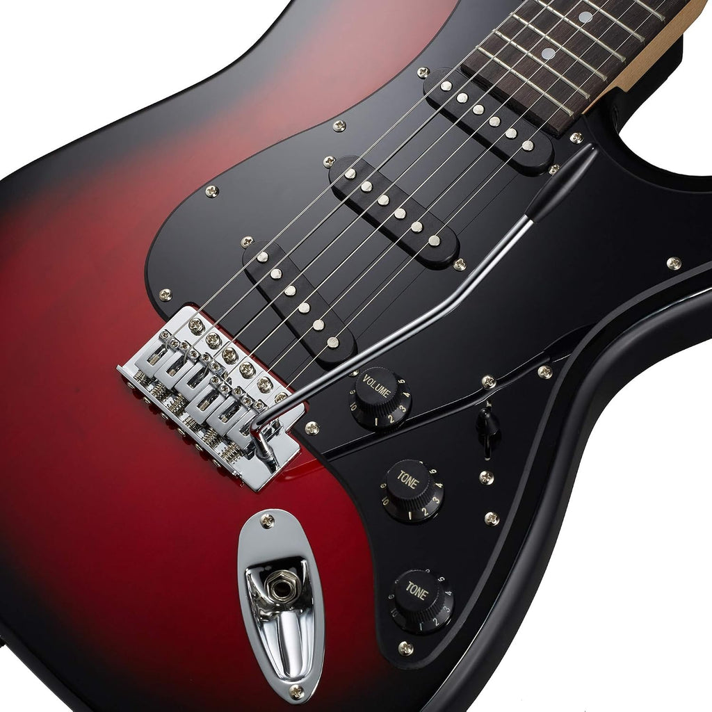 Ashthorpe 39-Inch Electric Guitar (Red-Black), Full-Size Guitar Kit with Padded Gig Bag, Tremolo Bar, Strap, Strings, Cable, Cloth, Picks