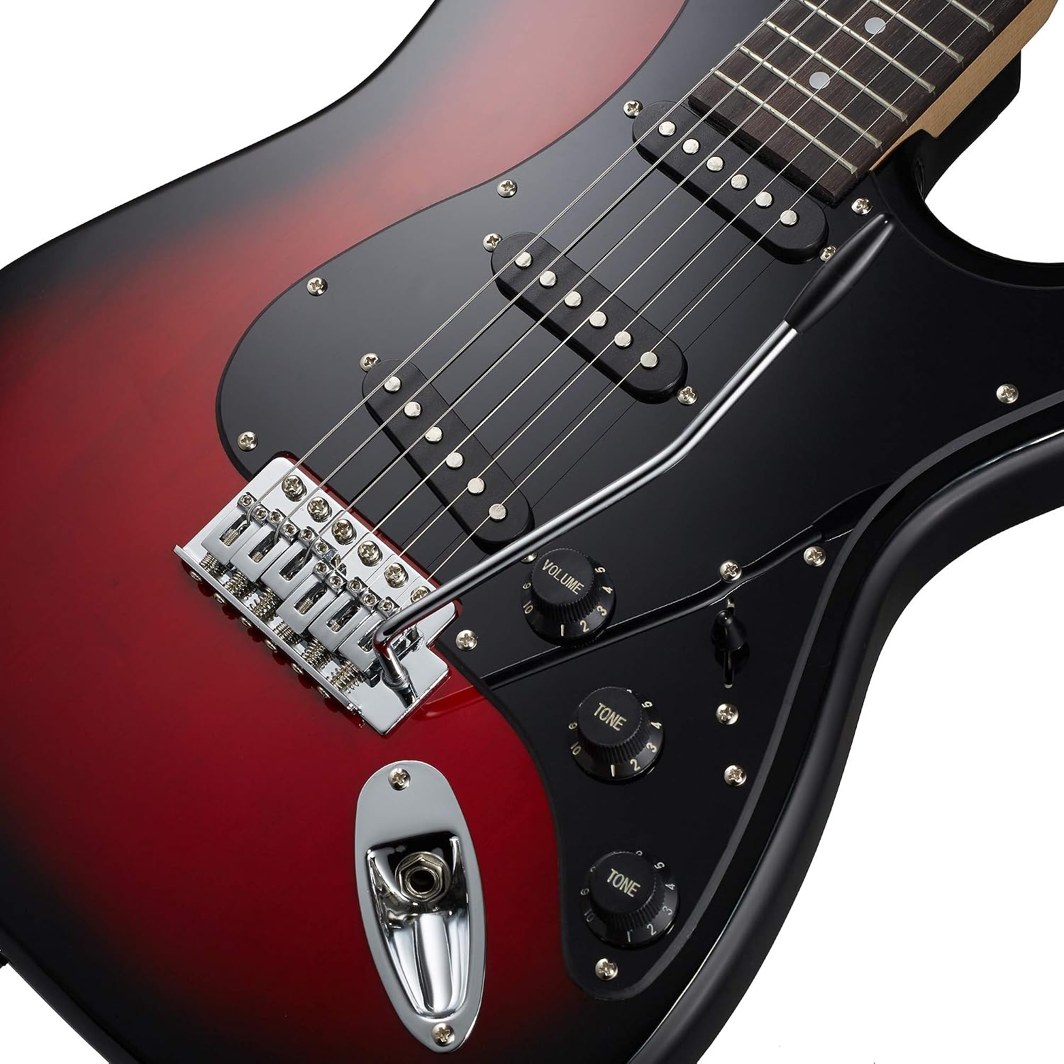 Ashthorpe 39-Inch Electric Guitar (Red-Black), Full-Size Guitar Kit with Padded Gig Bag, Tremolo Bar, Strap, Strings, Cable, Cloth, Picks