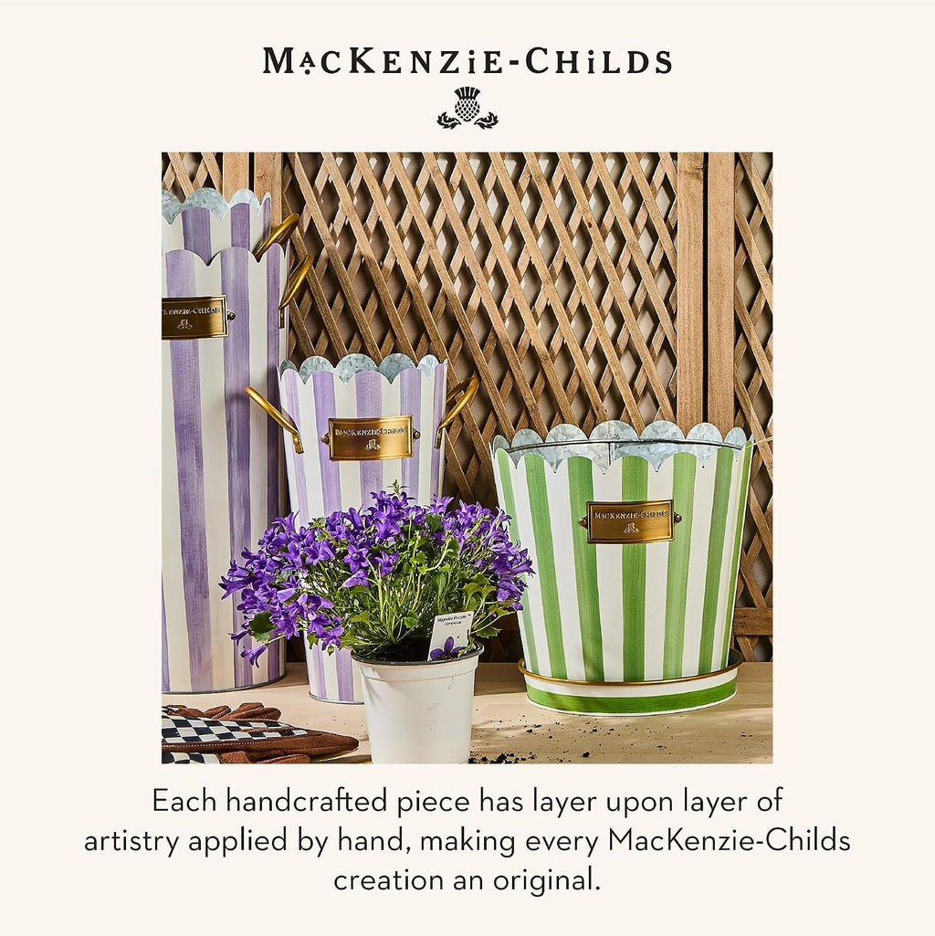 MACKENZIE-CHILDS Set of 3 Galvanized Flower Buckets, Decorative Metal Buckets, Purple-and-White Violet Stripe