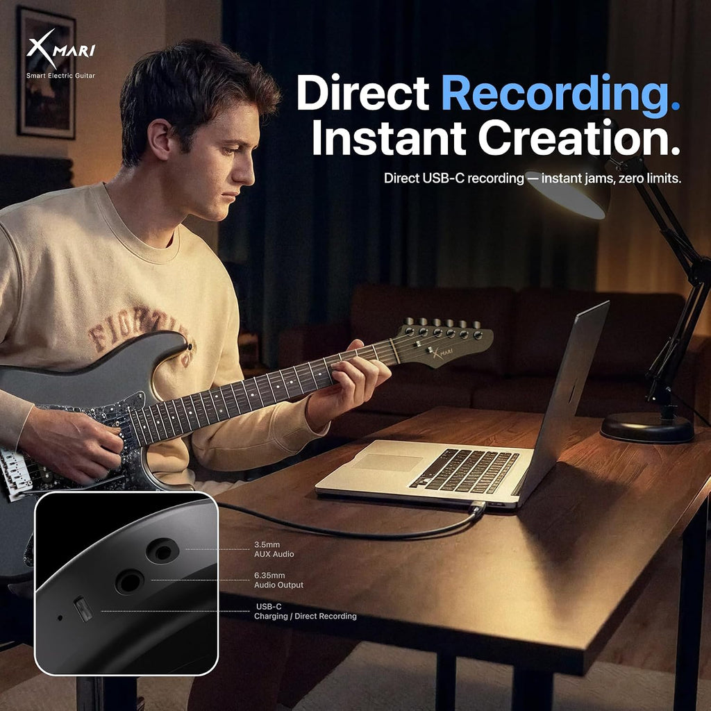 Enya XMARI 39' Smart Electric Guitar with Built-in DSP Effects, 4 Presets, USB-C OTG Recording, Headphone Output, Custom Ceramic Pickups, Carbon Fiber Body, with Gig Bag, Strap, Cable & Picks