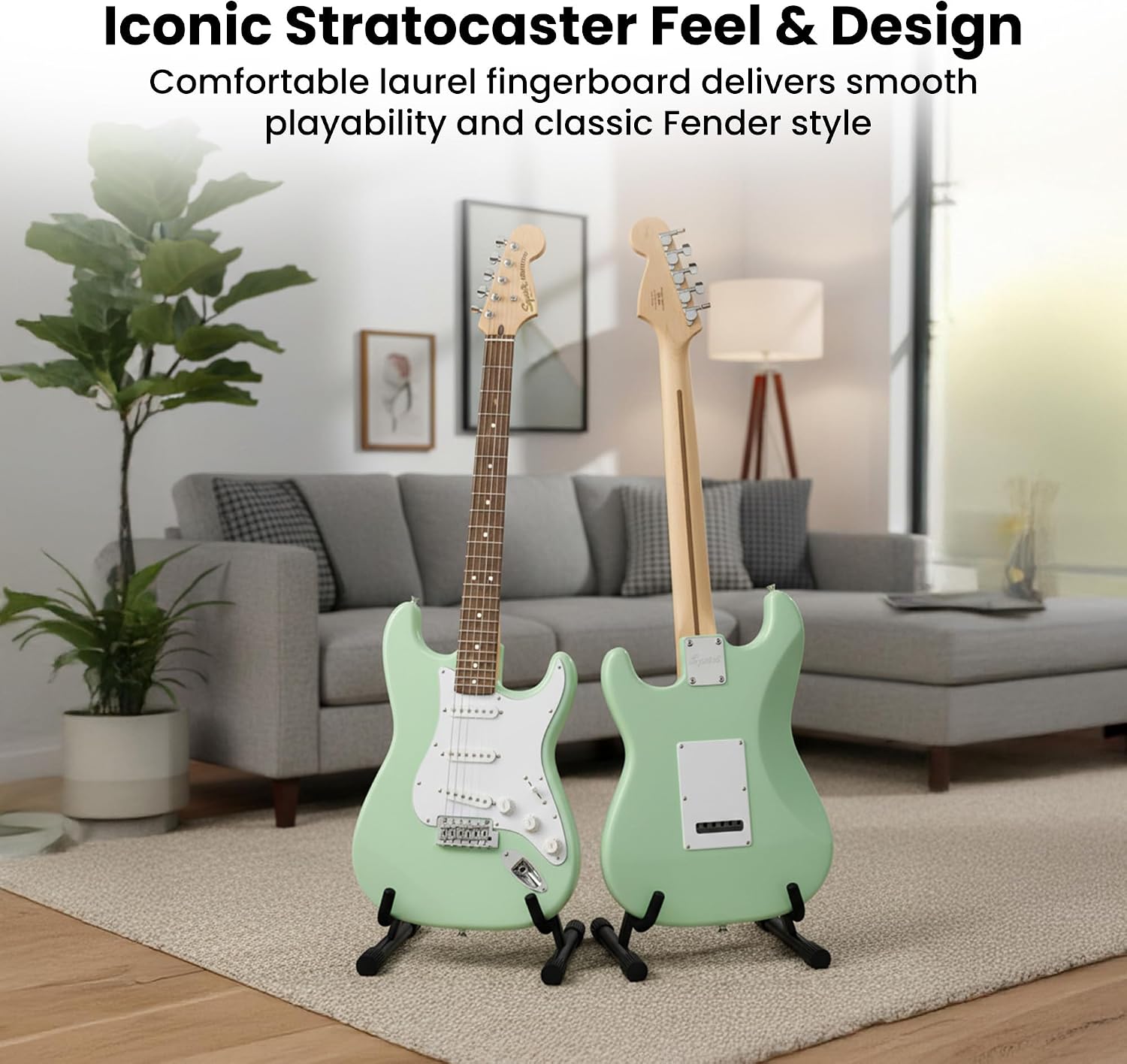 Fender Squier Affinity Stratocaster Limited Edition - Surf Green Bundle with Frontman 10G Amplifier, Gig Bag, Tuner, Instrument Cable, Strap, Picks, and Austin Bazaar Instructional DVD