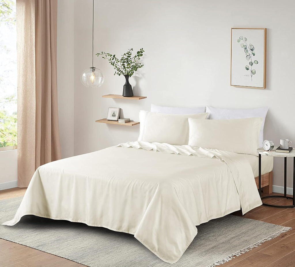 100% Supima Cotton Sheets 600 Thread Count,Bed Sheet Set Queen Size Sheets 4 Pieces,Soft & Silky Sateen Weave, Fits Mattress Up to 18',Deep Pocket, Breathable & Fade Resistant(Ivory,Queen)