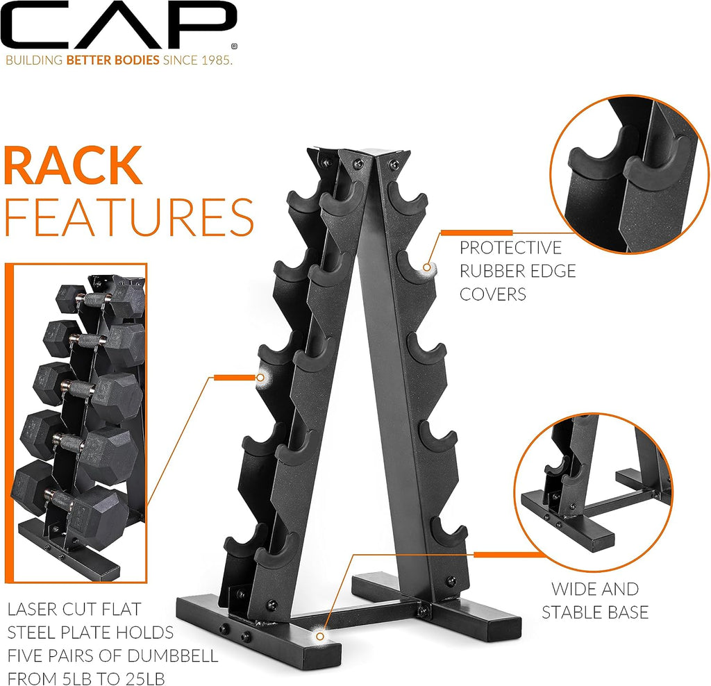 CAP Barbell 150 LB Coated Hex Dumbbell with Copper Handle Weight Set and Vertical Rack