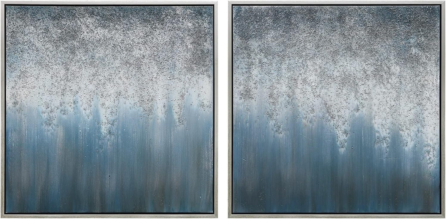 Empire Art Direct Abstract Wall Art Textured Hand Painted Canvas by Martin Edwards, Diptych, 36' x 36' each, Blue Rain