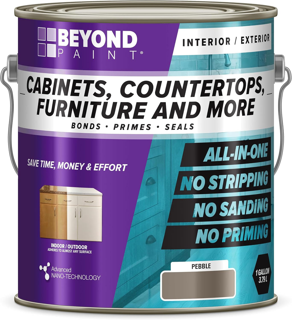 Beyond Paint BP19 Furniture, Cabinets and More All-in-One Refinishing Paint Gallon No Stripping, Sanding or Priming Needed, Pebble