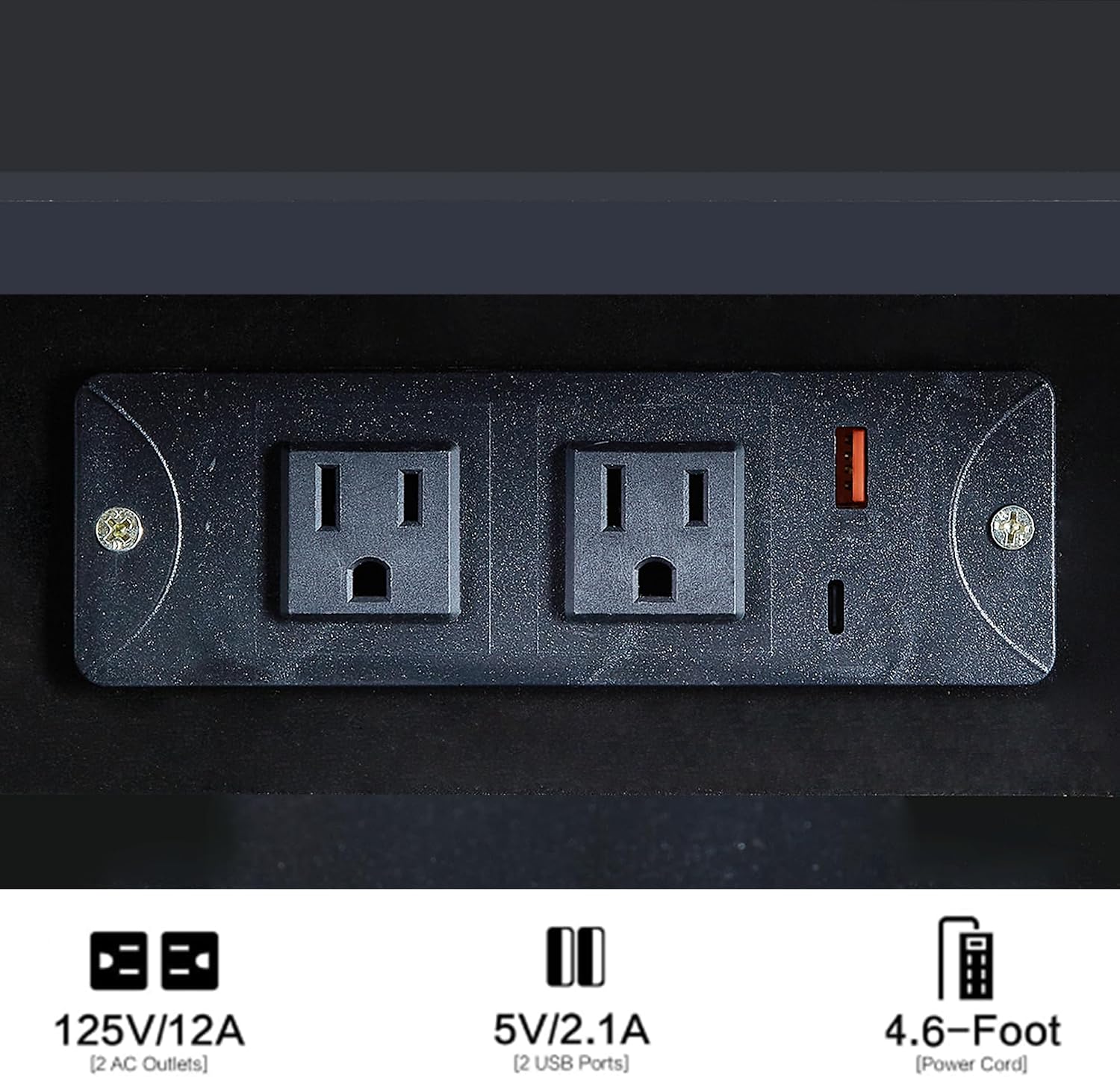 41' Queen Size Left Nightstand Dresser Set with Upholstered Stool, 2 AC Outlets + 2 USB Ports, Oversized Touch LED Mirror, 3 Colour Dimmer Switch (Black + MDF + American Design)
