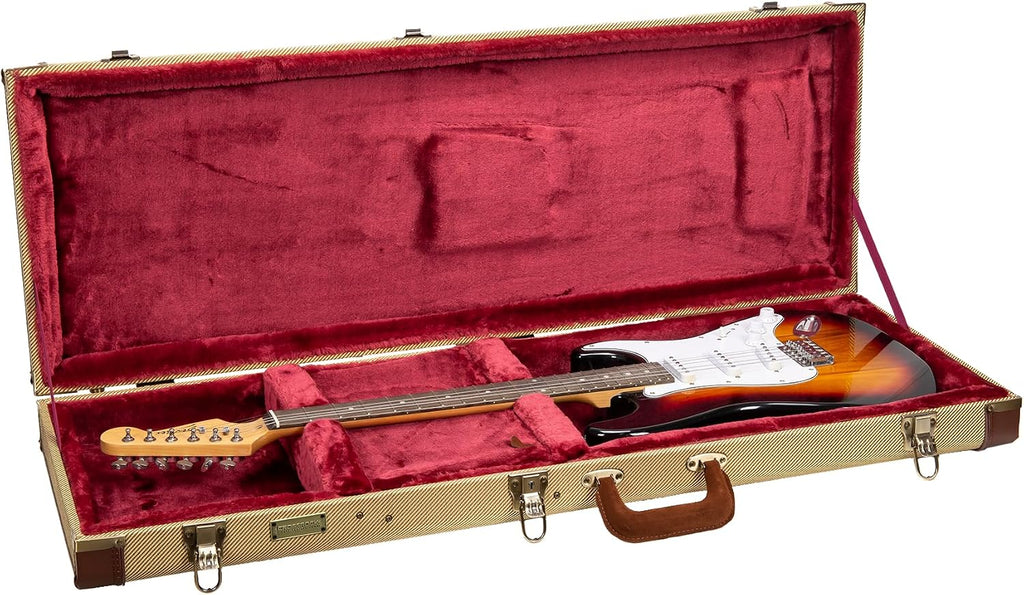 Crossrock Master Series Electric Guitar Case for Fender Stratocaster & Telecaster | Fabric Tweed Exterior, Re-Engineered Wooden Shell, Leather Handle(CRW720EFT)