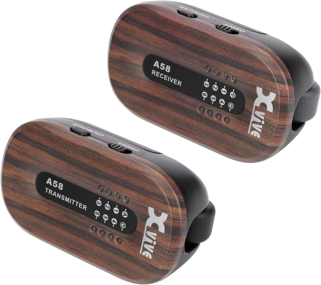 Xvive A58 Wireless Guitar System 5.8GHz Wireless Guitar Transmitter Receiver for Active or Passive Pickup Electric/Acoustic Bass, Rosewood