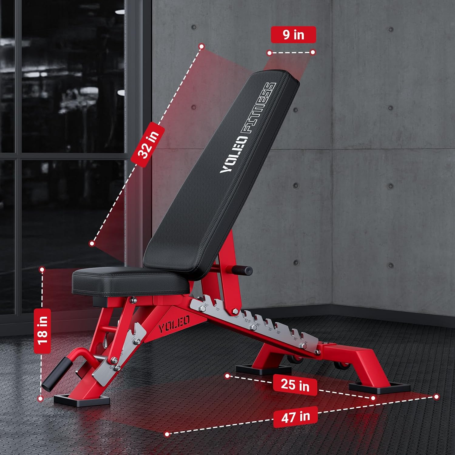 YOLEO Commercial Adjustable Weight Bench 2315LB ASTM Certified – 80% Pre-Assembled Heavy Duty Workout Bench for Home Gym, Decline/Flat/Incline Bench Press, 2.4' Thick Pad & 2 Wheels