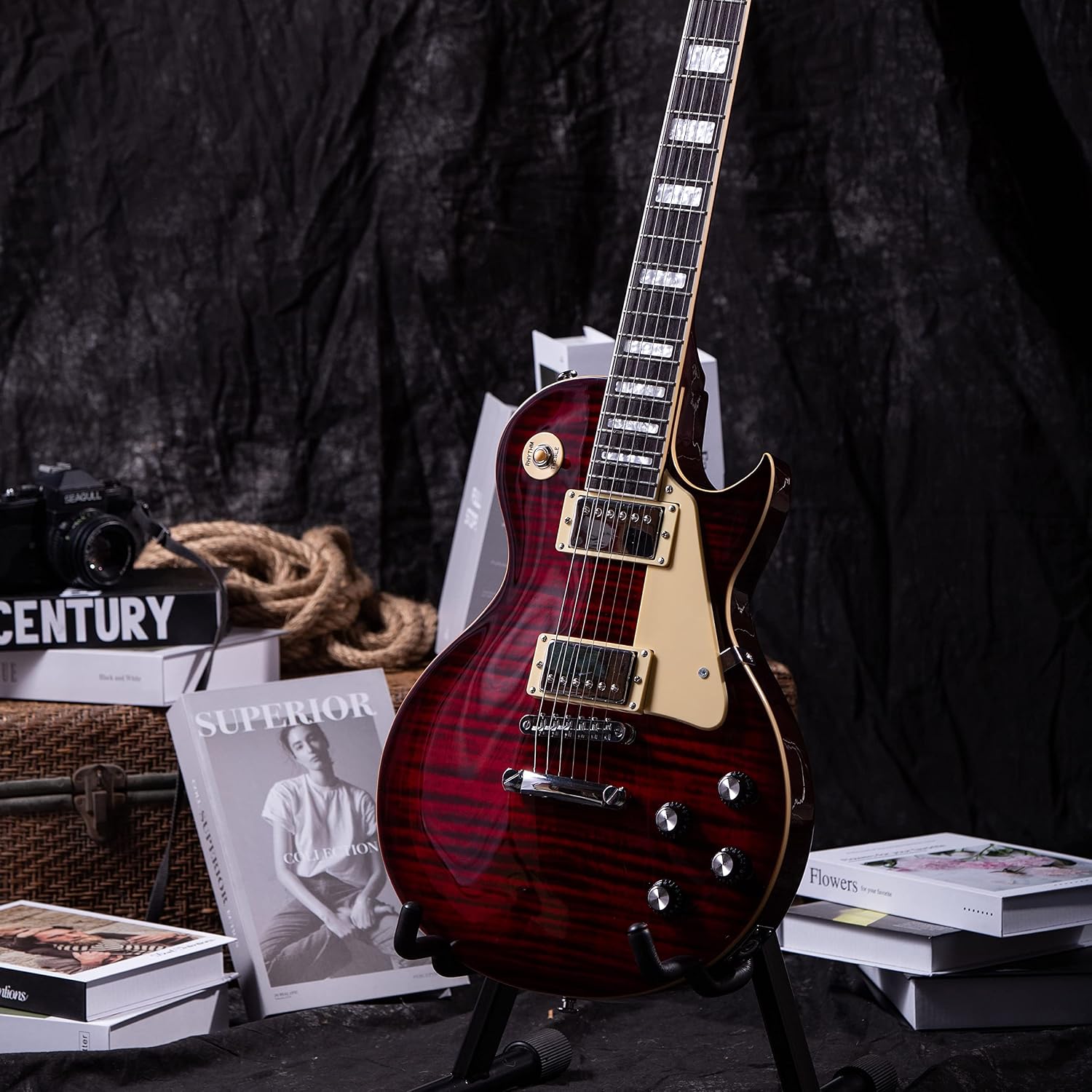 Grote Electric Guitar Solid Body LPYS-006 Maple Neck, Stainless Steel Frets, Ideal for All Levels, with Gigbag(Red)