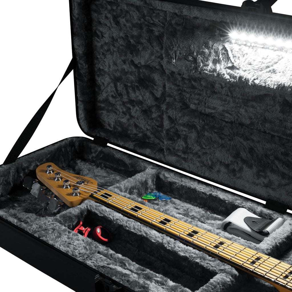 Gator Cases Molded Flight Case for Bass Guitar with Internal LED Lighting and TSA Approved Locking Latch, (GTSA-GTRBASS-LED)
