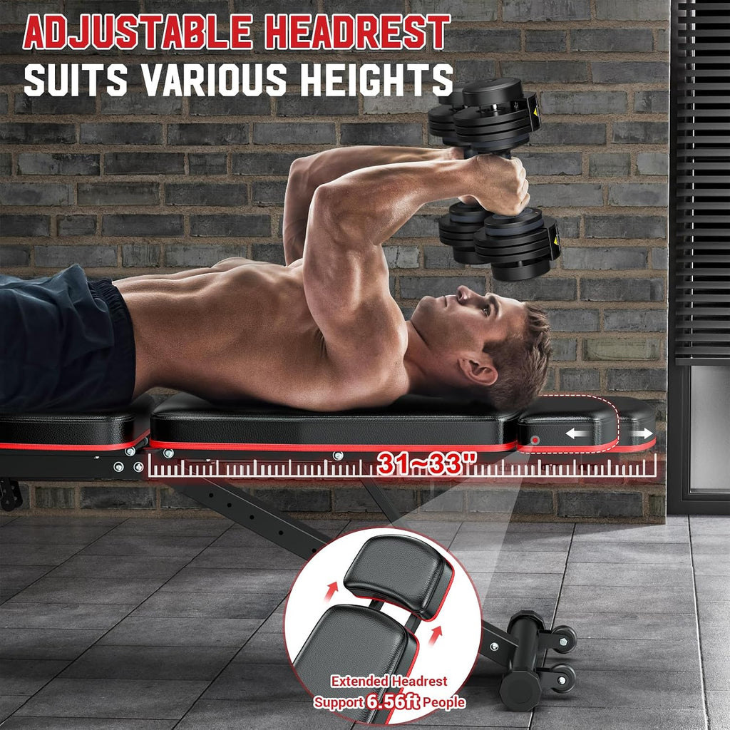 XDDIAS Workout Bench, Adjustable Weight Bench with Leg Extension and Leg Curl, Extended Headrest, 900LBS Preacher Curl Bench Incline Decline Flat Workout Bench for Home Gym Full Body Exercise