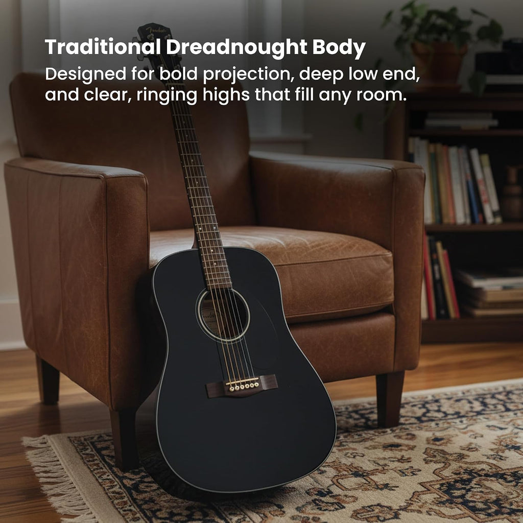 Fender CD-60S Solid Top Dreadnought Acoustic Guitar - Black Bundle with Gig Bag, Tuner, Strap, Strings, Picks, and Austin Bazaar Instructional DVD