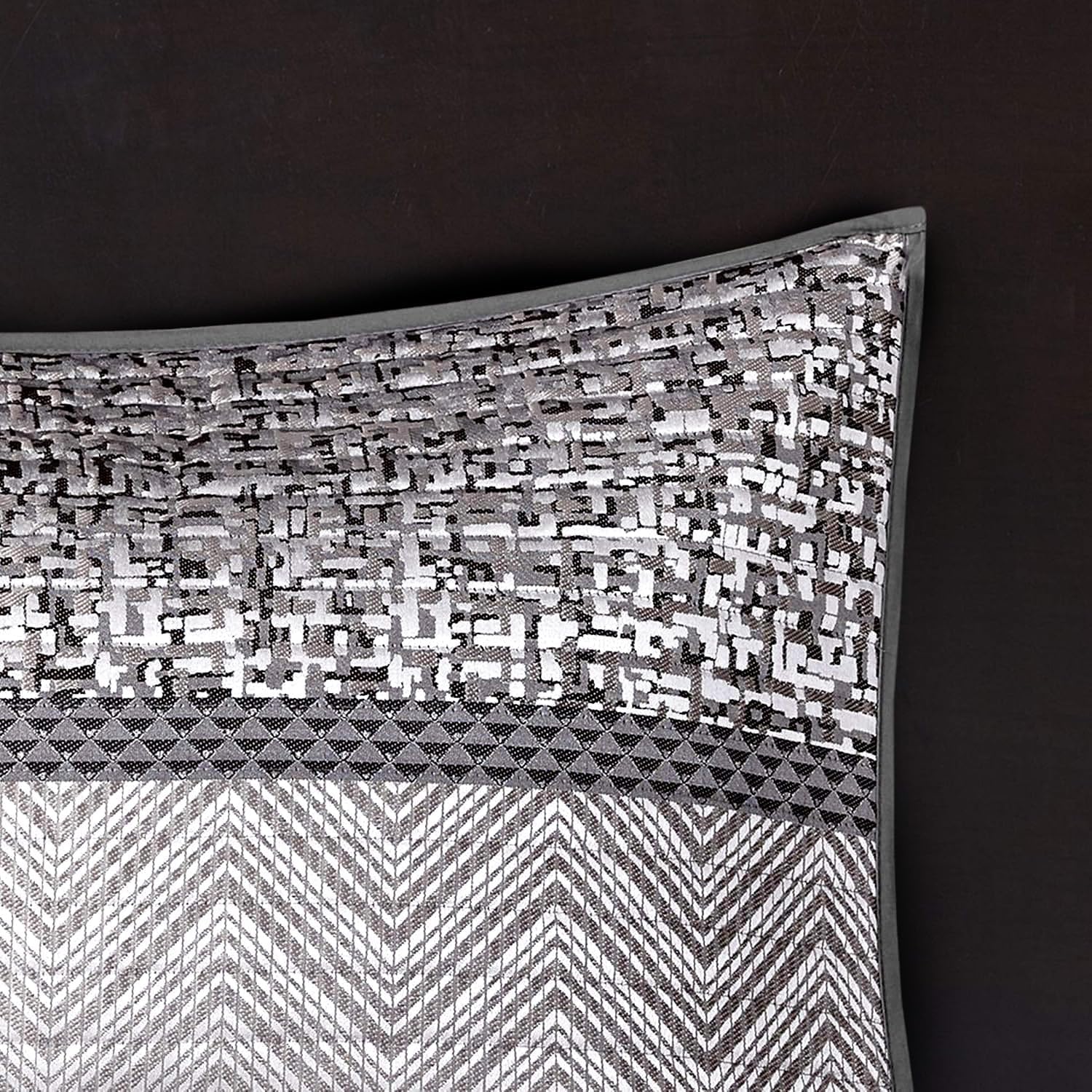 Madison Park King Quilt Set Lustrous Jacquard & Glitter Accent Coverlet Set - All Season, Lightweight Quilt Set, Shams, Decorative Pillow, King/Cal King Chevron Grey/Taupe
