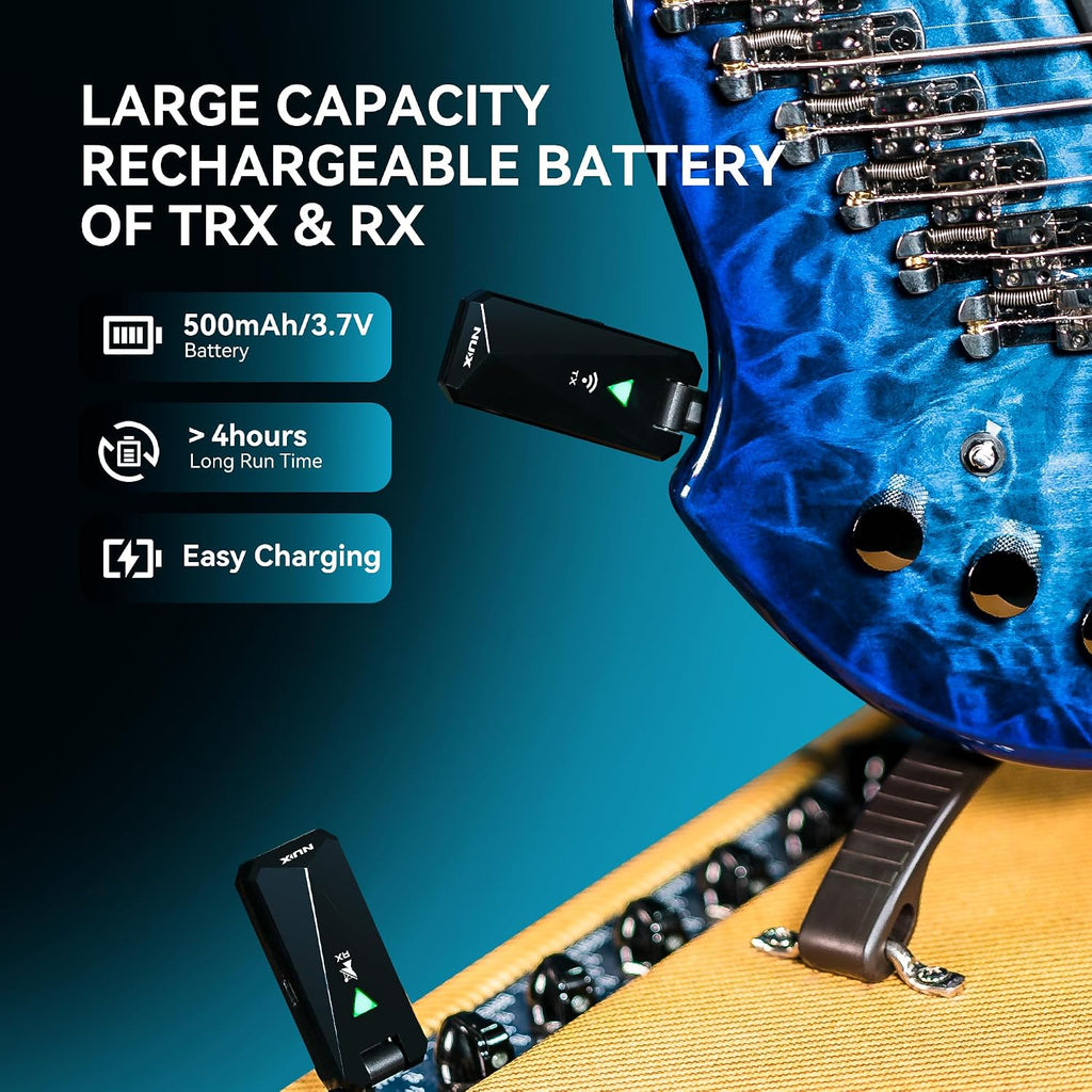 NUX B-5RC Wireless Guitar System with Charging Case, 2.4GHz Wireless Transmitter and Receiver with Active or Passive Pickup，Auto Match, Mute Function, Cabletone Function, Black