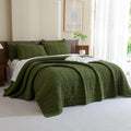 Sanracie Cotton Oversized King Bedspread Quilt(120'x120'),Olive Green Waffle Quilt Coverlet Set 3Pcs Extra Large King Quilt Bedding Set,Farmhouse Coverlet Quilt Set Shabby Vintage Chic Bedding