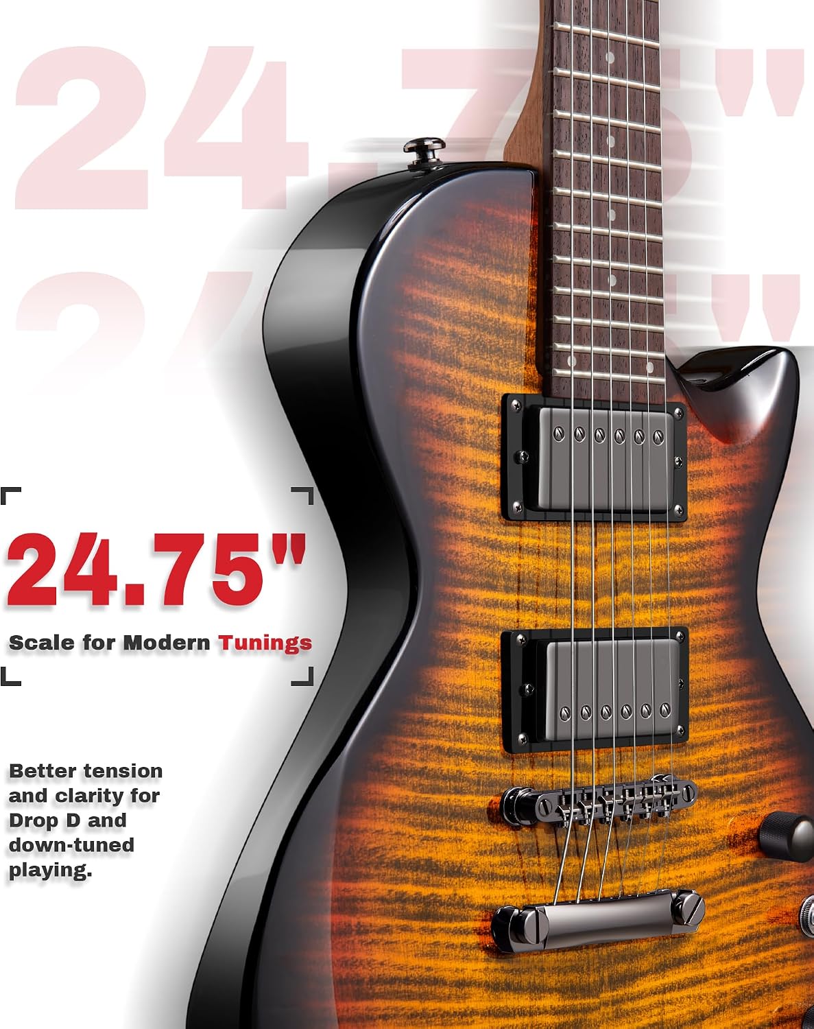 AKLOT 24-Fret Electric Guitar Kit – Single Cut (LP Style), Modern Playability with Coil-Split Humbucker Pickups, Essential Accessories Included, Inferno Burst