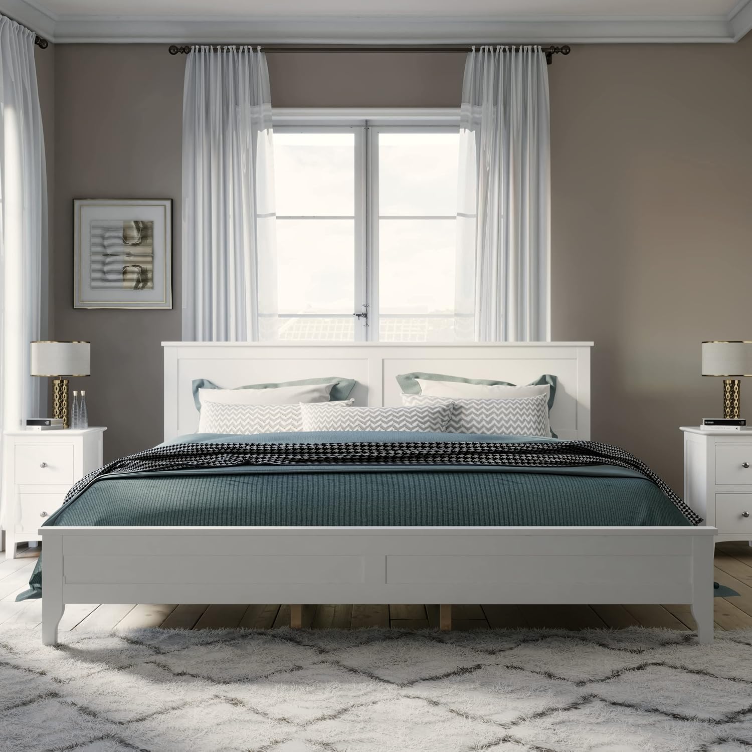 White Solid Wood 3 Pcs King Bedroom Sets