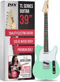 LyxPro 39' Electric Guitar TL Series, Full-Size Paulownia Wood Body, 3-Ply Pickguard, C-Shape Neck, Ashtray Bridge, Quality Gear Tuners, 3-Way Switch & Volume/Tone Controls, 2 Picks Included, Green