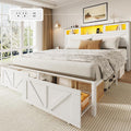 Yoobure Queen Bed Frame with Headboard, Bed Frame Queen Size with Charging Station, LED Beds with 2 Storage Drawers, Wood Farmhouse Bedframe Queen-Size, Noise-Free and No Box Spring Needed