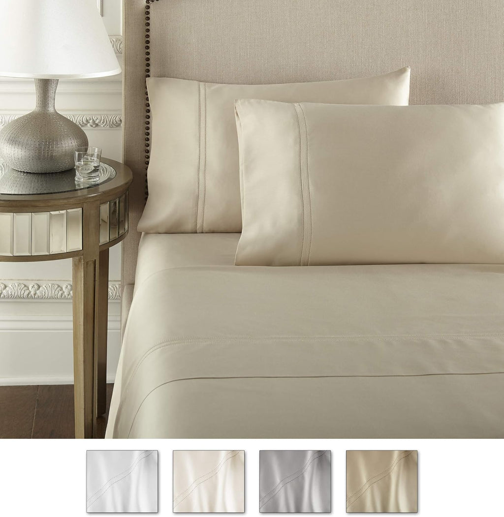 Pure Parima Yalda Sheet Set – 100% Certified Egyptian Cotton, Double-Hem Stitch, Full, Tan