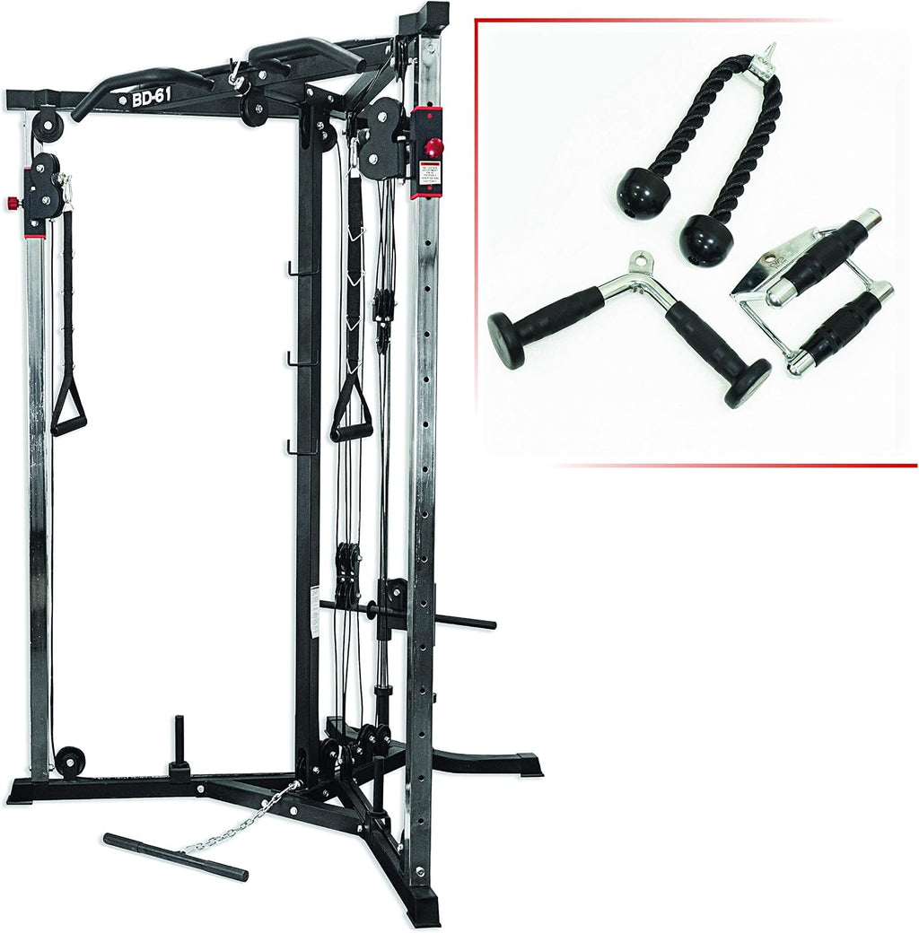 Valor Fitness Cable Crossover Machine - 17 Adjustable Positions with Pull Up Bars and Optional Bundle Attachments Max Weight 200 lb. Plate Loaded Pulley System for Home Gym Power Workout