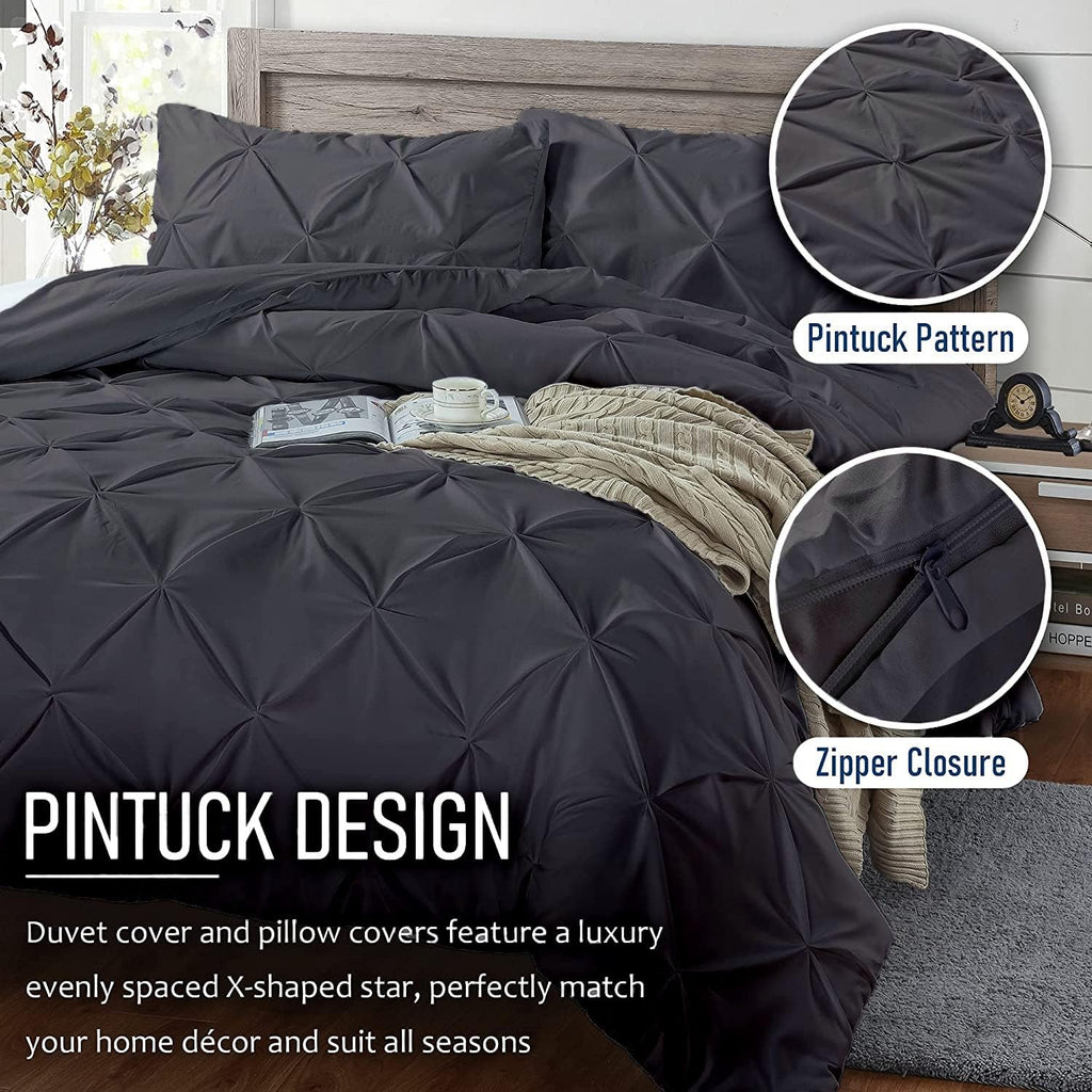 Crown Collection 1000-TC Hypoallergenic Ultra Soft Design 100% Egyptian Cotton Pinch Plated Duvet Cover with Zipper Colser & 2pcs Pillow Case Set (Eastern King Size (118' x 110'), Dark Gray)