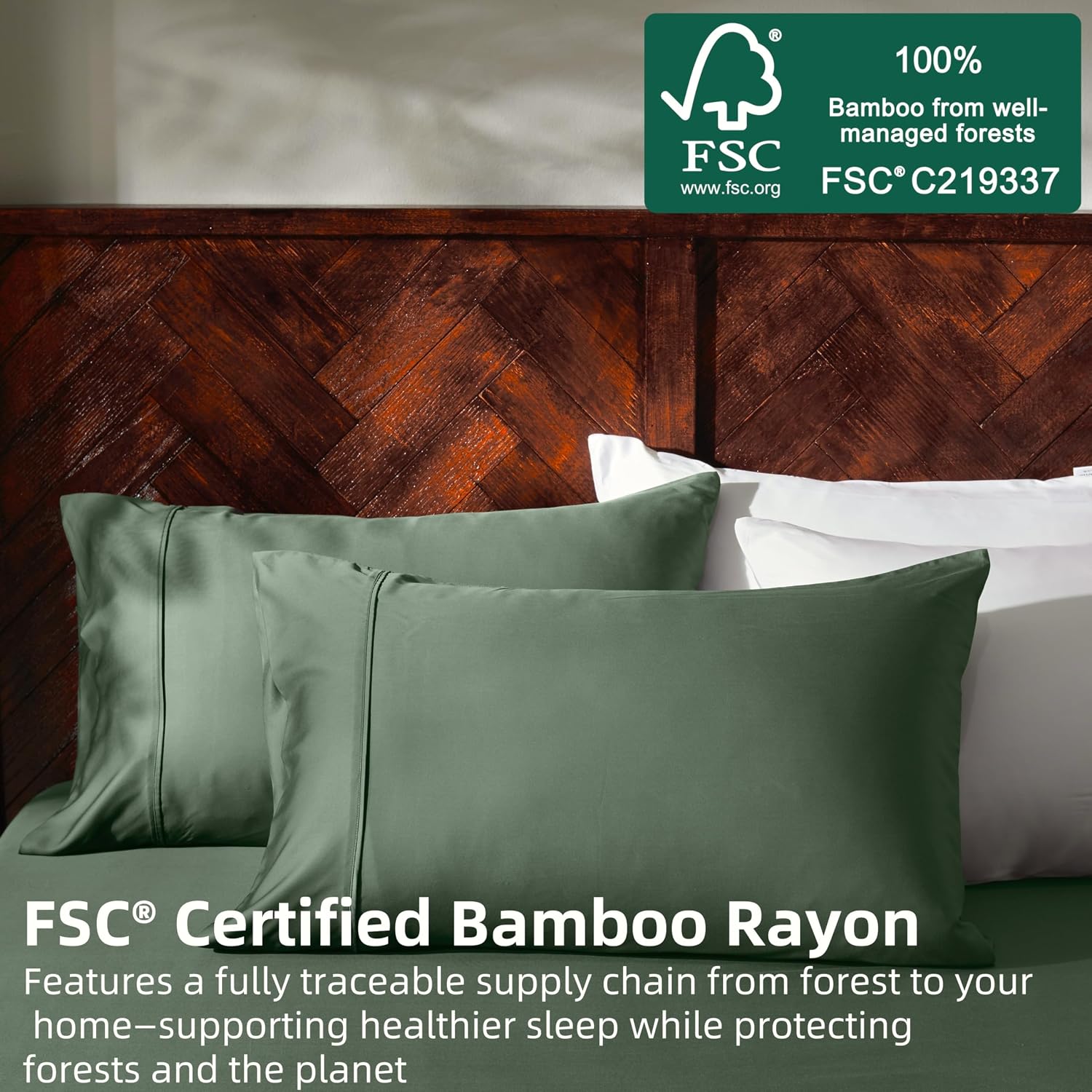 GOKOTTA Full Size Bed Sheets 4 Piece Set, 100% Rayon Derived from Bamboo, Cooling for Hot Sleepers-Luxury Breathable Soft Sheets, Deep Pocket 15' Fitted Sheet with Elastic Corner Straps, Green