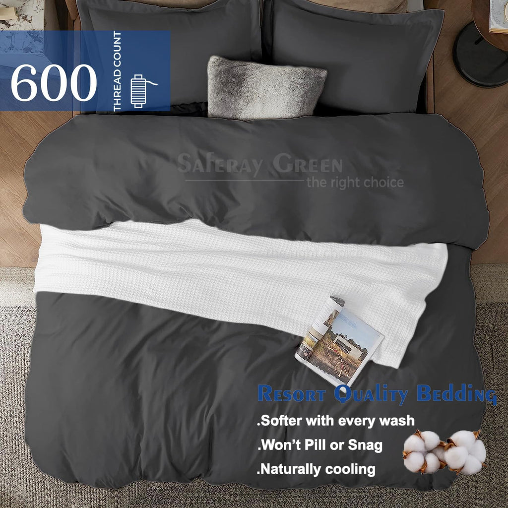 100% Cotton Oversized King plus 3 Piece Duvet Cover set 128x120 inch Breathable Luxury Soft & Cozy | Durable and Fade Resistant | Double Hem-Stitched Sateen Weave (Oversized King plus, Gray)