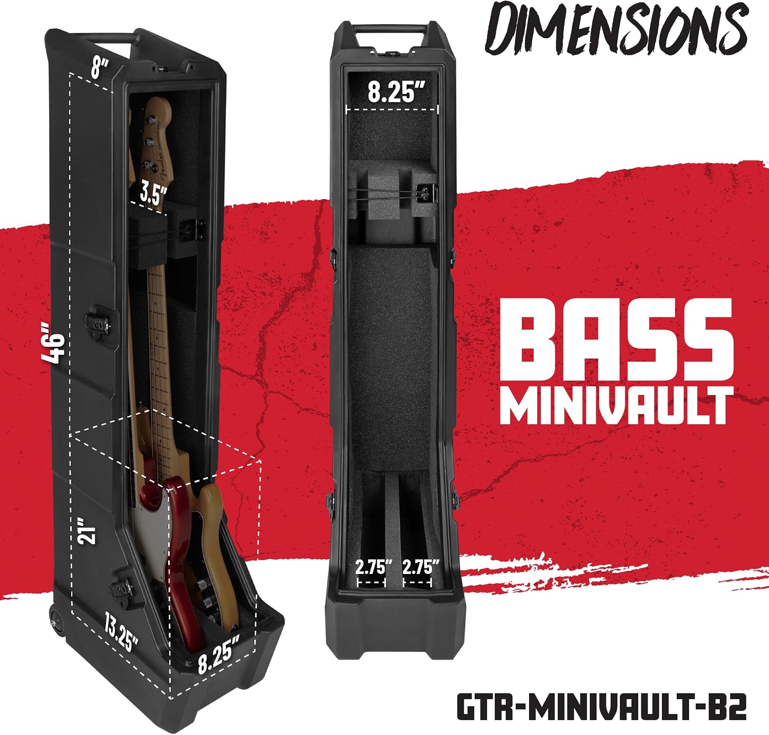Gator Cases Mini Vault Rack for Two (2) Electric Bass Guitars, (GTR-MINIVAULT-B2)