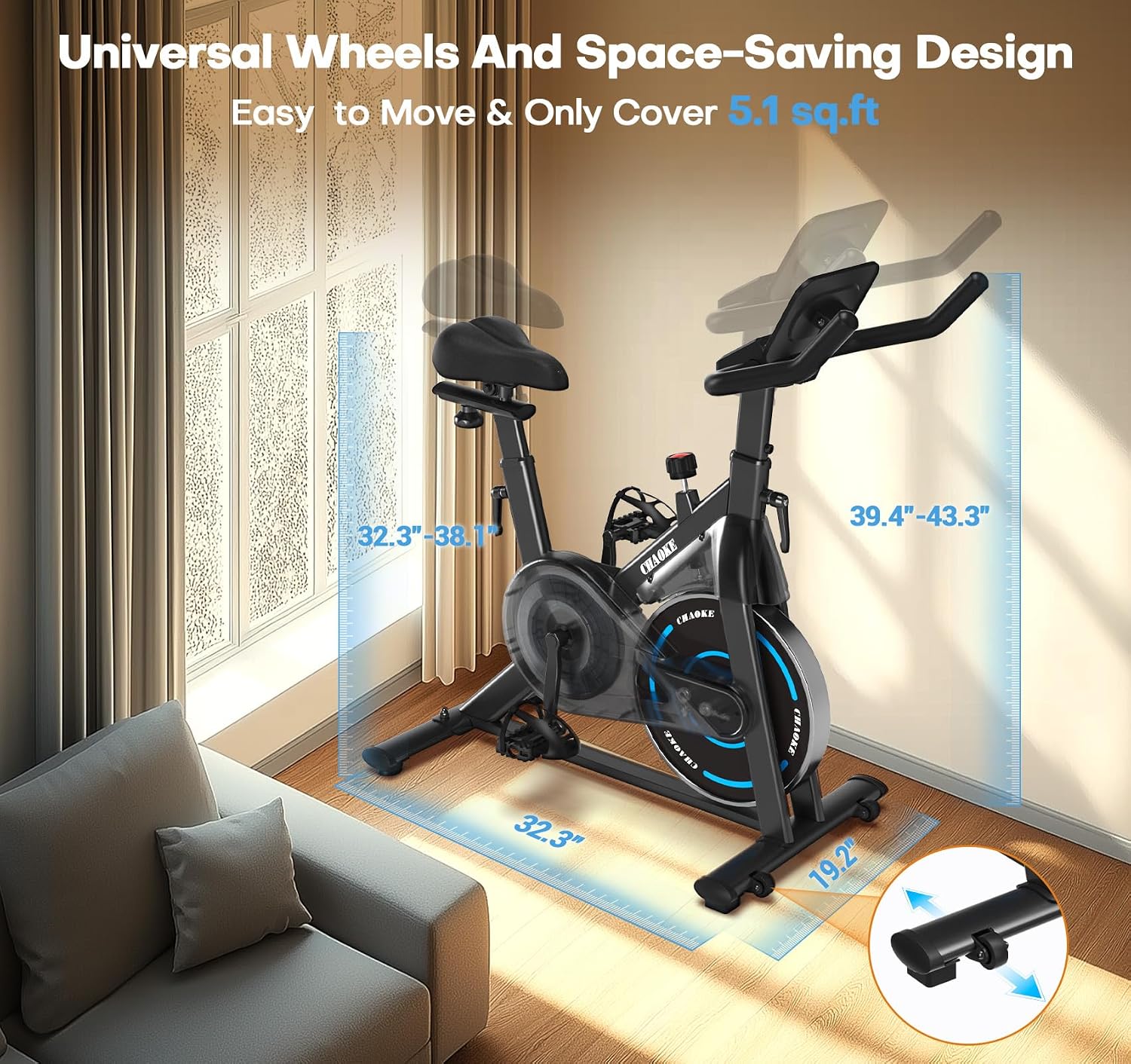 Exercise Bike, CHAOKE Quiet Adjustable Magnetic Resistance Stationary Bike for Home Cardio with App Compatible, 350LB Weight Capacity Indoor Cycling Bike with Comfortable Seat & Digital Display