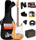 Pyle Electric Guitar and Amp Kit - Full Size 39' Complete Starter Kit with Wearable Bluetooth Amplifier, 1/4' Cable, Carry Case, Strap, Strings, Picks, Cleaning Cloth, ST-Style Pickups (Natural)