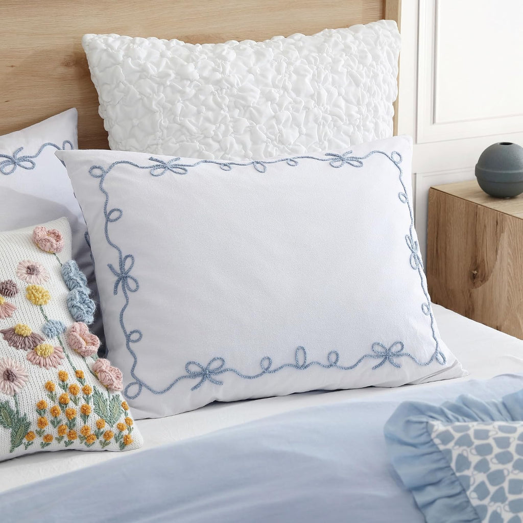 Peri Home Bows Bedding Cottage Core 100% Cotton 2-Piece Comforter and Sham Set, Twin, Blue Sasha Bows