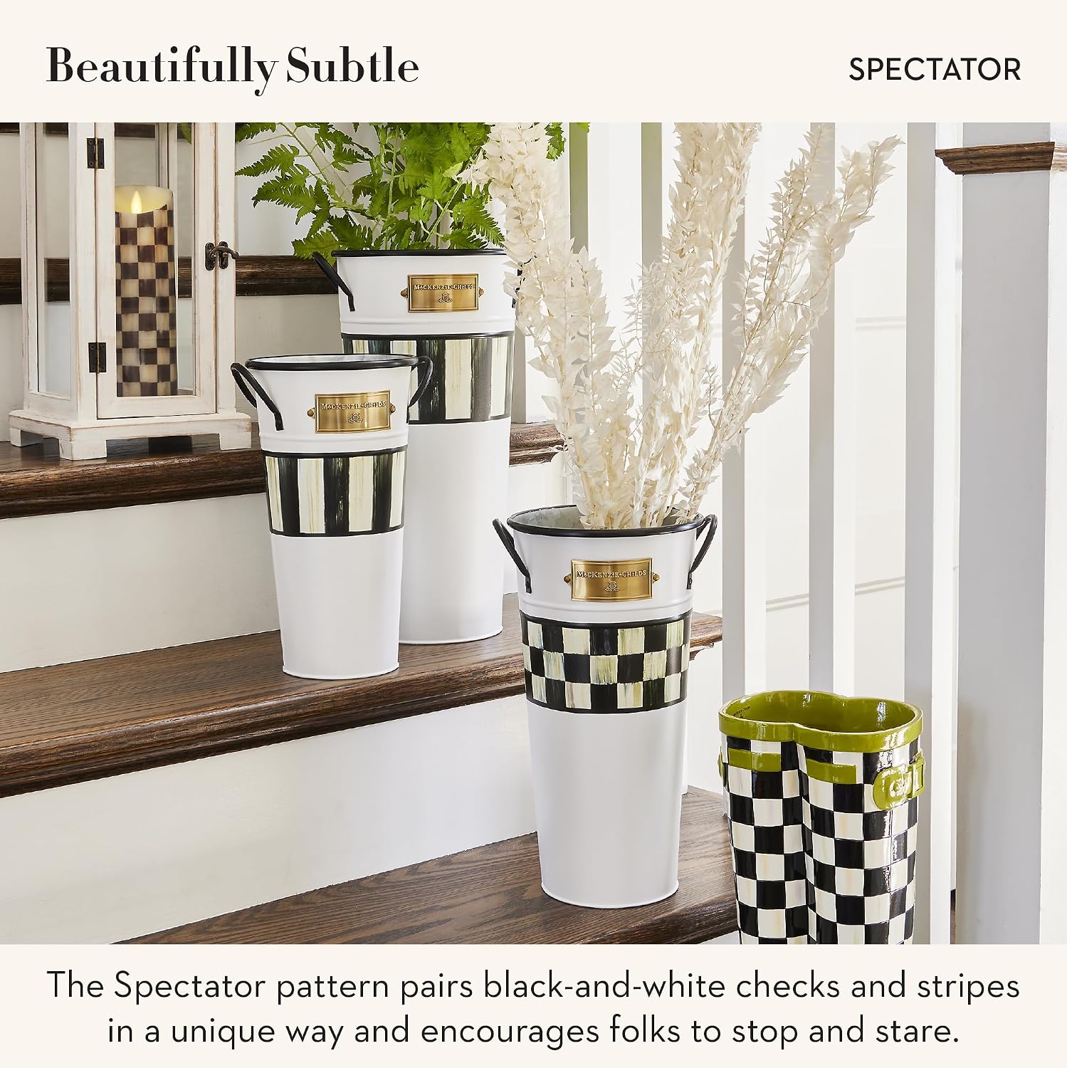 MACKENZIE-CHILDS Galvanized Flower Buckets, Decorative Metal Buckets, Spectator, Set of 3